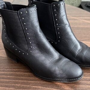Black Studded Leather Ankle Boots - Women